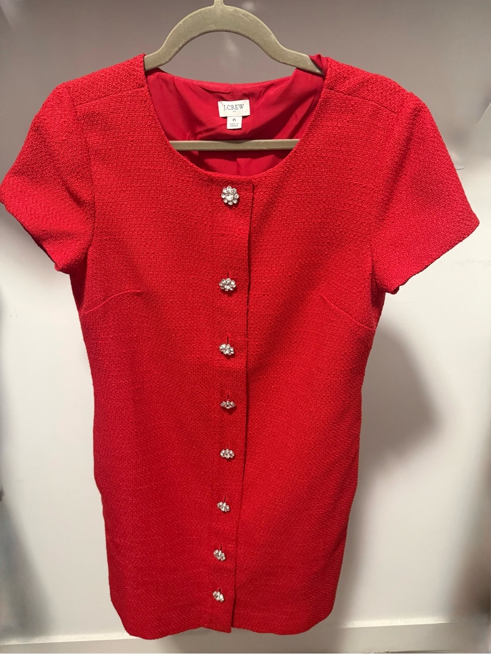 J. Crew Ruby-Red Short Sleeve Button-Front Mini Dress